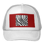Black Zebra Print Pattern on Deep Red. Hats