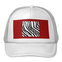 Black Zebra Print Pattern on Deep Red. Hats