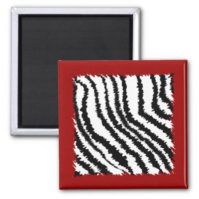 Black Zebra Print Pattern on Deep Red. Magnet