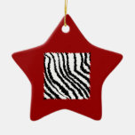 Black Zebra Print Pattern on Deep Red. Christmas Tree Ornament