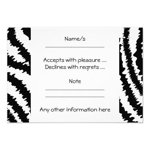 Black Zebra Print Pattern. Personalized Invitation