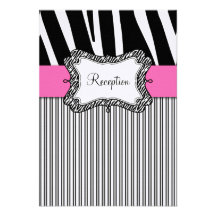 Black Zebra Stripe Pink Wedding Reception Card Invites
