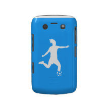 BlackBerry Curve Soccer Silhouette White on Blue iPhone 4 Tough Case