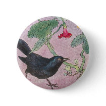 Blackbird and Nasturtiums buttons