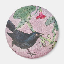 Blackbird and Nasturtiums Magnet