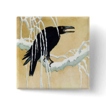 Blackbird in Snow, Ikeda Koson Pinback Button