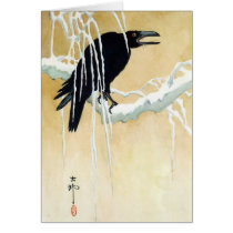Blackbird in Snow, Ikeda Koson Greeting Card