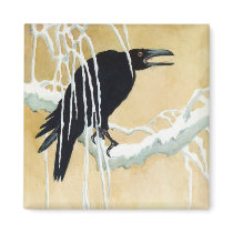 Blackbird in Snow, Ikeda Koson Fridge Magnet