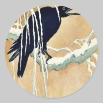Blackbird in snow Ukiyoe stickers
