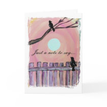 Blackbirds on Fence Sunset Moon Missing You cards
