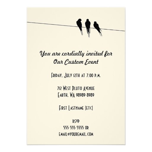Blackbirds Silhouette on Wire Custom Invitation