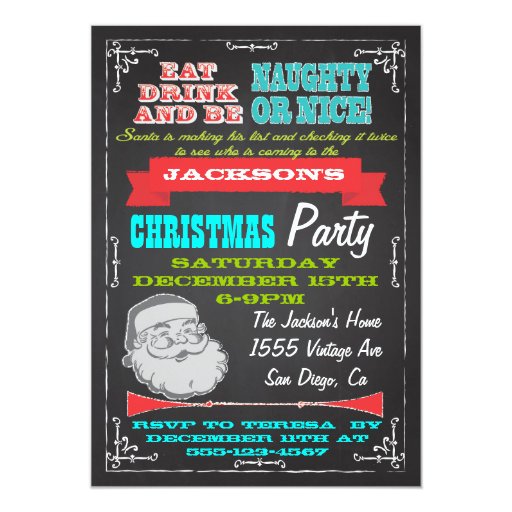 Blackboard Naughty or Nice Christmas Party Invites Zazzle