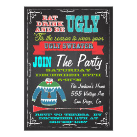 Blackboard Ugly sweater Christmas Party Invites