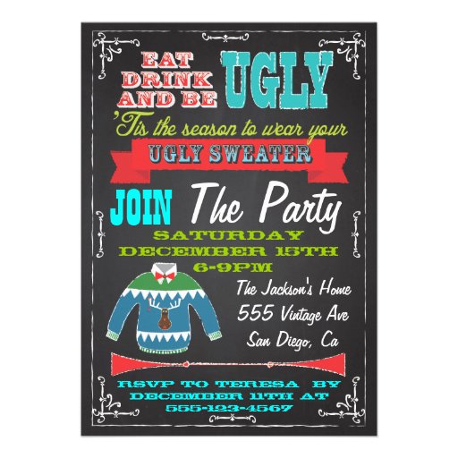 Blackboard Ugly sweater Christmas Party Invites