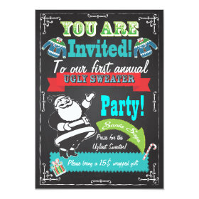 Blackboard Ugly sweater Christmas Party Invites