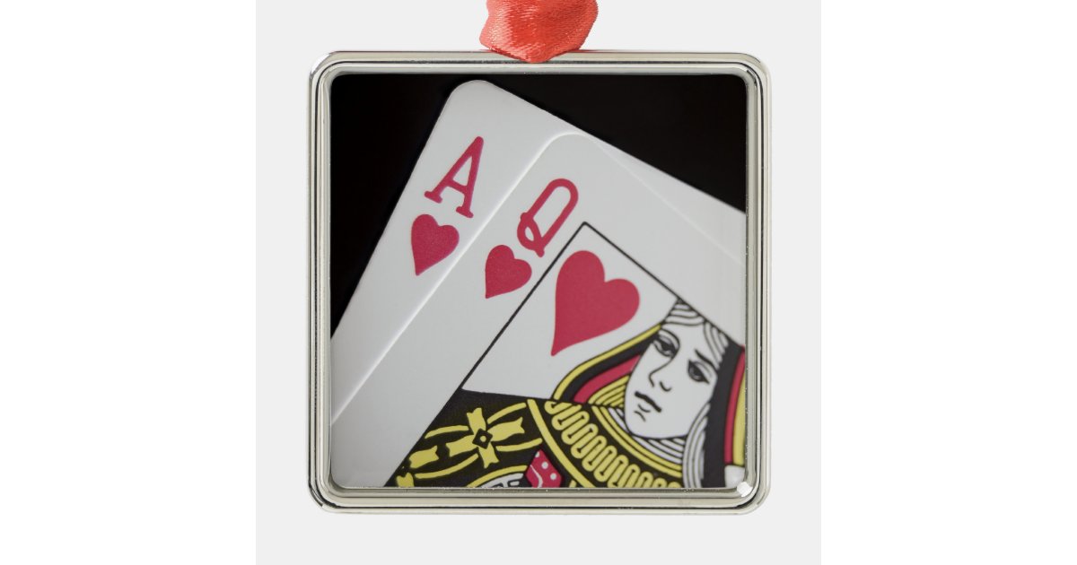 Blackjack Hand Ace and Queen (3) Metal Ornament Zazzle