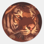 Blacklight Tiger Face Round Stickers