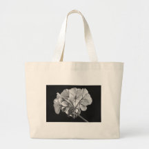 Blanco y negro en curso de la flor del geranio bolsa lienzo