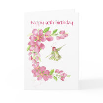 Blank 97th Birthday Cherry Blossom & Hummingbird Card