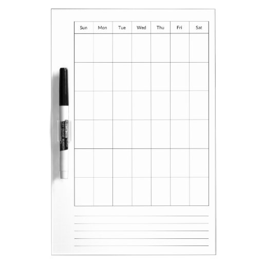 Blank Calendar Template Medium Dry Erase Boards Zazzle
