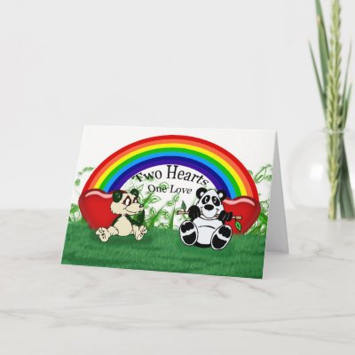 Blank gay lesbian Love card with pandas and rainbo by moonlake