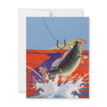 Blank Invitation Red Boat Gone Fishing Fish On