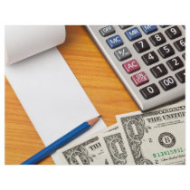 Blank list with dollar bills and calculator flyer