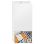 Blank list with dollar bills and calculator custom rack card