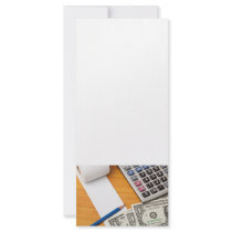 Blank list with dollar bills and calculator custom rack card