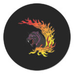 blank panther and flames round sticker