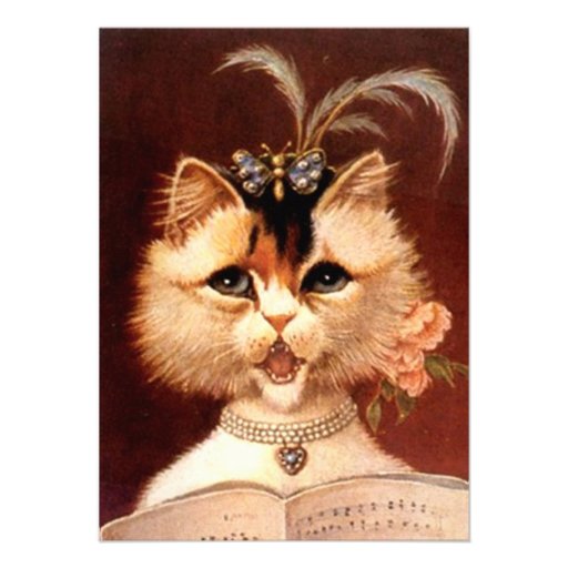 Blank Party Invitation Vintage Parlor Cat Singing