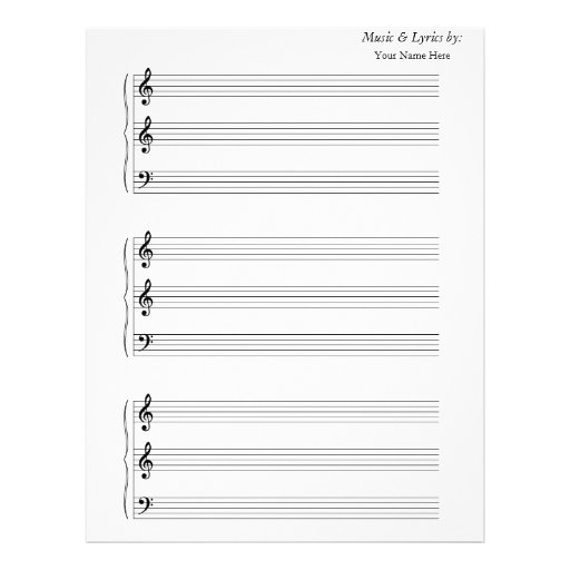Blank Sheet Music Trumpet Trombone 2 G's 1 F with Letterhead | Zazzle