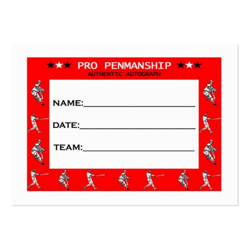 Blank Signature Card for baseball autographs! Business Card Template (back side)