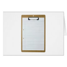 Blank writing paper on clipboard greeting card