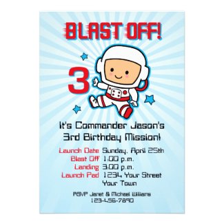 Blast Off 3rd Birthday Invitation