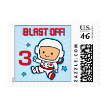 Blast Off 3rd Birthday Postage stamps