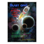 Blast Off! Space, Rocket Birthday Party Invitation
