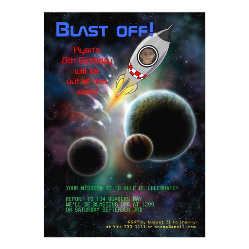 Blast Off! Space, Rocket Birthday Party Invitation