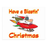 blasting christmas rocket sleigh santa post card