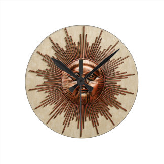 BLAZING SUN COPPER WALL SCULPTURE ROUND WALLCLOCK