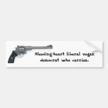 Bleeding-heart liberal vegan democrat who carries bumper stickers