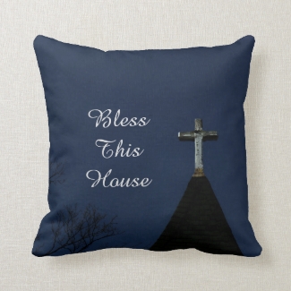 Bless This House Square Pillow Glowing Cross