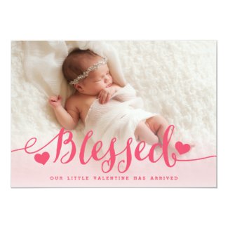Blessed | Pink Valentine Birth Announcement