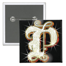 Bling alphabet P Pinback Button