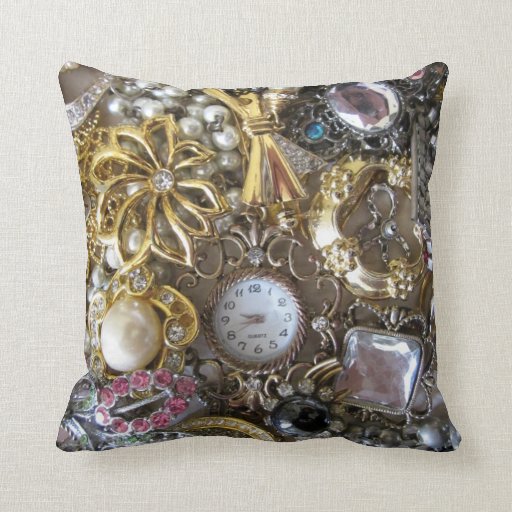 bling bling jewelry collection throw pillow Zazzle