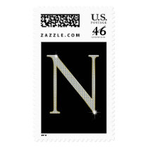 Bling Monogram Postage with Rhinestone Initial N stamps