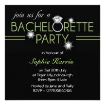 Bling Ring Green Bachelorette Party Custom Invitation