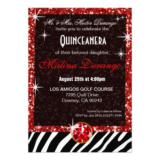 Bling Tiara Zebra Quinceañera 15th Birthday | red Card