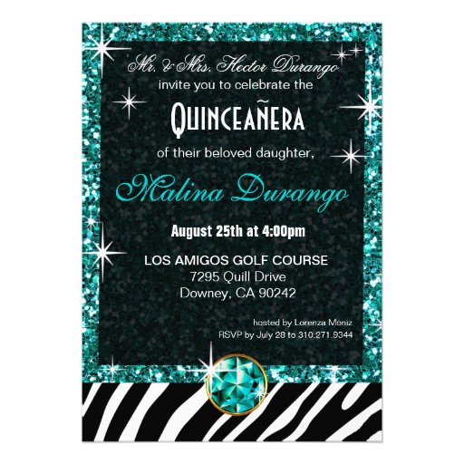 Bling Tiara Zebra Quinceañera 15th Birthday | teal Cards