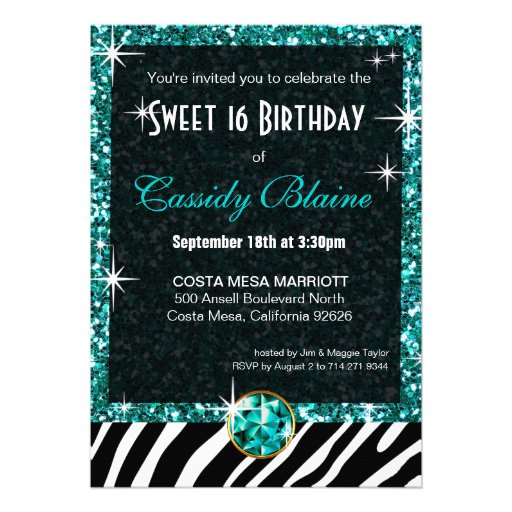 Bling Tiara Zebra Sweet 16 Birthday Celebration Personalized Invitations